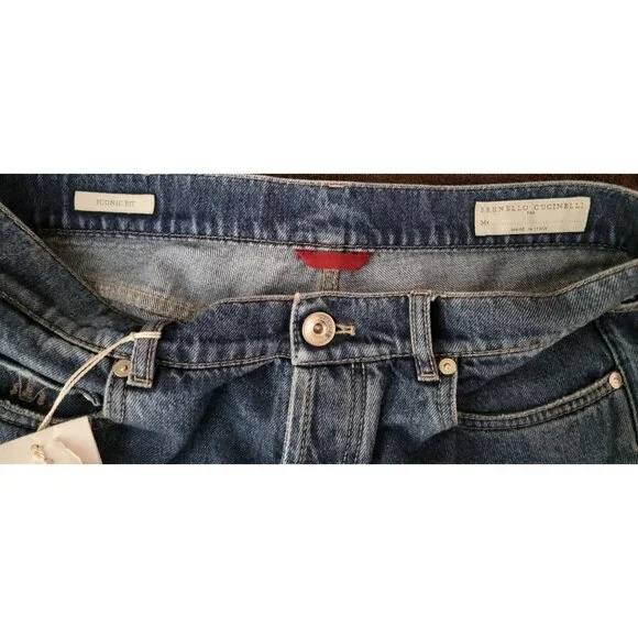 Brunello Cucinelli Luxury Denim Dark Blue Acid Wash, Iconic Fit Jeans - IT 48 (3 - Picture 4 of 7